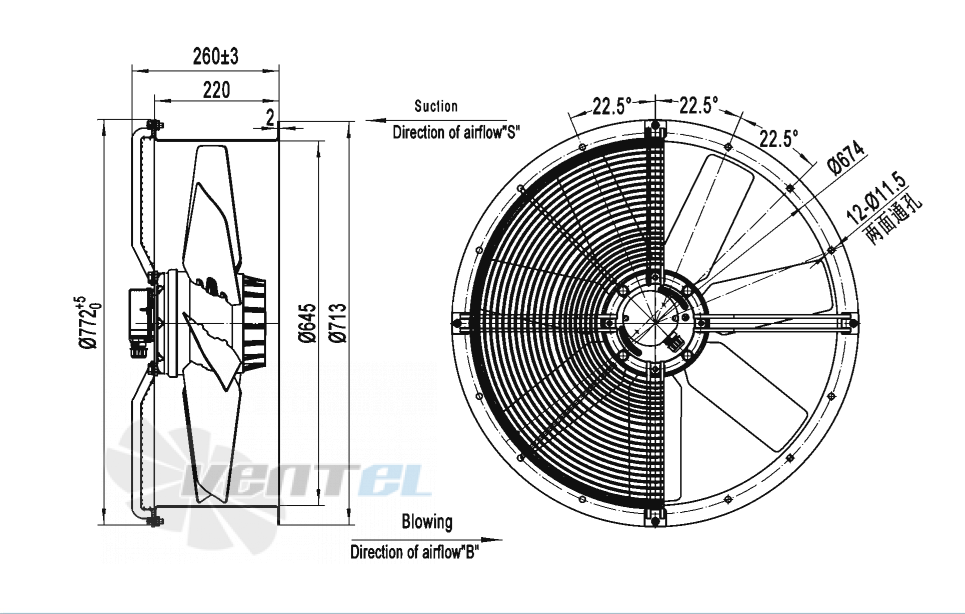 Габаритные размеры AFL A4D630S-7EM-SWZ0 1.55 кВт осевой AC