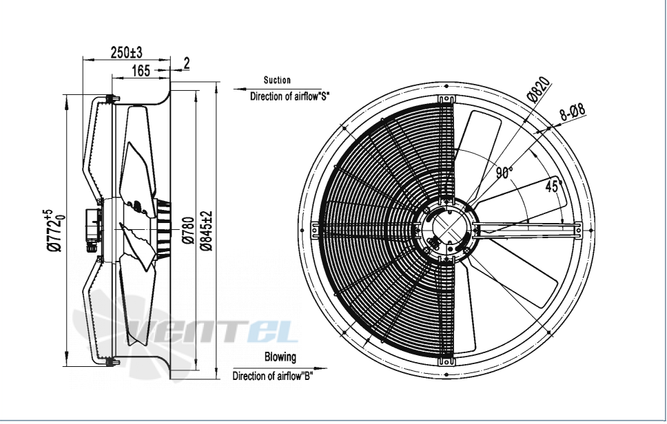 Габаритные размеры AFL A6D710S-7RM-SWZ0 0.75 кВт осевой AC