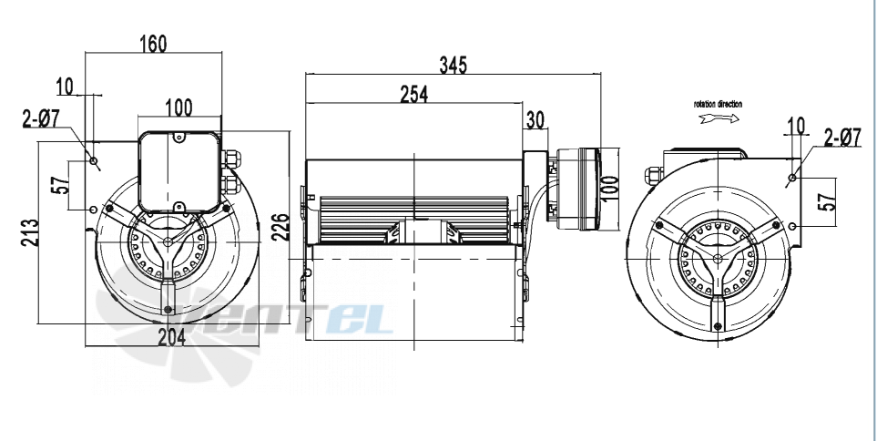 Габаритные размеры AFL F4E146-220S-AE80 0.11 кВт с вперед загнутыми лопатками AC