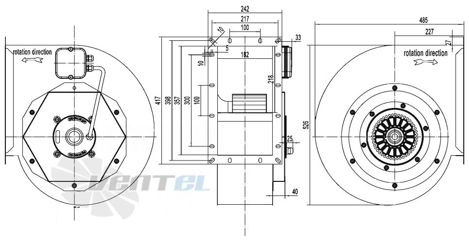 Габаритные размеры AFL F4D280-144W-AV00 1.4 кВт с вперед загнутыми лопатками AC