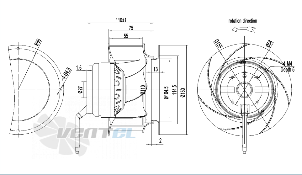 Габаритные размеры AFL B2E155-075A-AA10 0.03 кВт