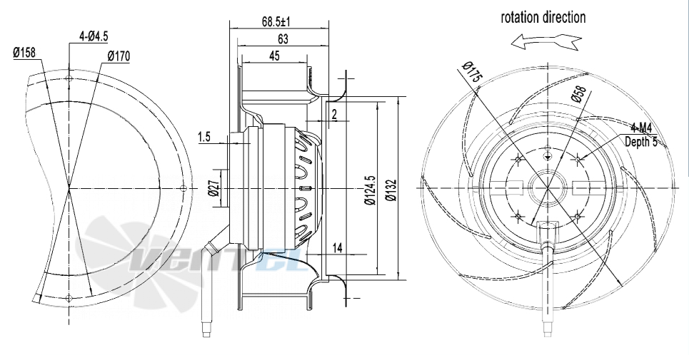 Габаритные размеры AFL B2E175-063A-TA00 0.045 кВт
