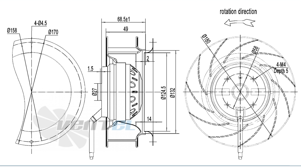 Габаритные размеры AFL B2E180-049A-AA00 0.05 кВт