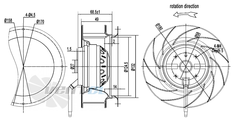 Габаритные размеры AFL B2E180-049A-TA00 0.04 кВт