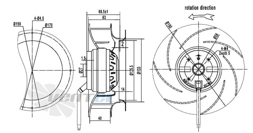 Габаритные размеры AFL B2E190-063A-TA10 0.045 кВт