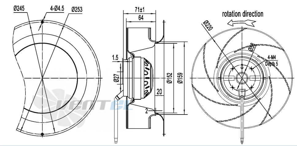 Габаритные размеры AFL B4D220-064A-AC00 0.038 кВт