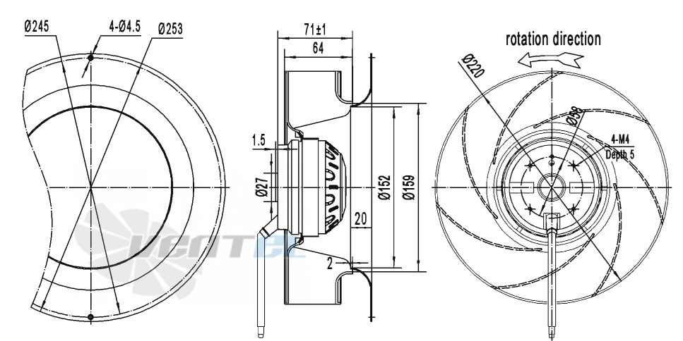 Габаритные размеры AFL B2E220-064A-TC00 0.088 кВт