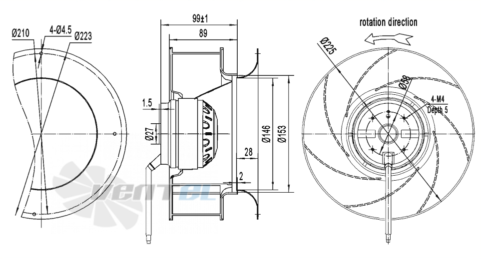 Габаритные размеры AFL B2E225-089A-TE00 0.125 кВт