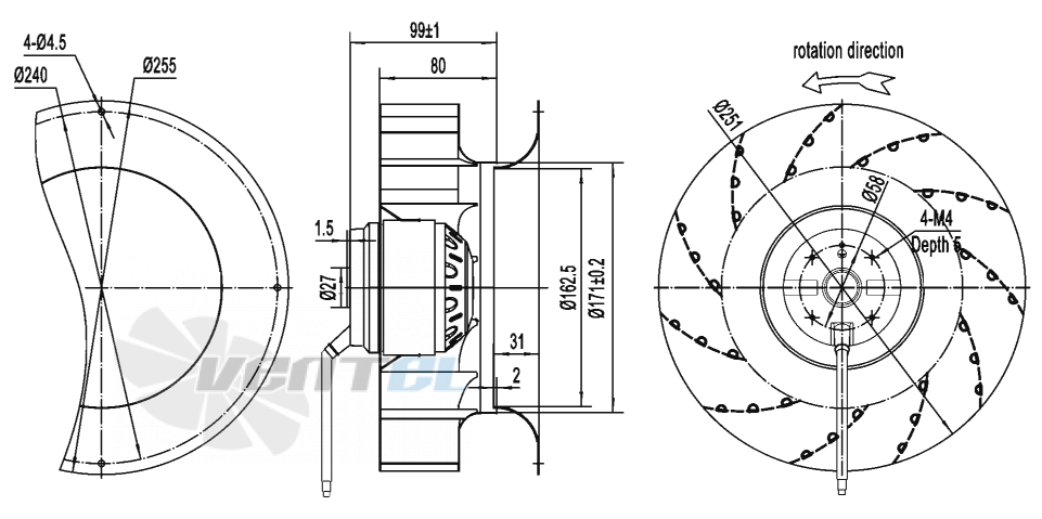Габаритные размеры AFL B4E250-080A-AC00 0.05 кВт