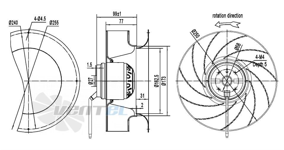 Габаритные размеры AFL B2E250-077A-TE00 0.125 кВт