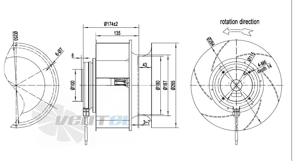 Габаритные размеры AFL B2D280-135A-AS00 0.5 кВт