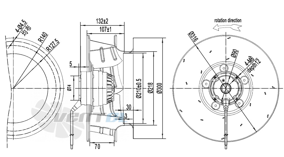 Габаритные размеры AFL B4E315-107A-AL00 0.10 кВт