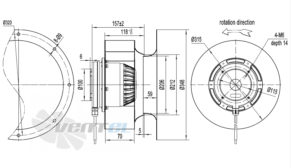 Габаритные размеры AFL B2D315-118A-AT00 0.8 кВт