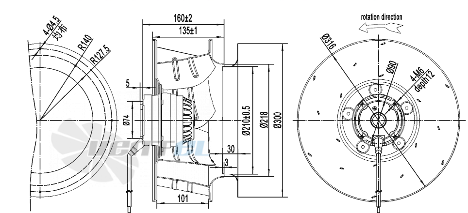 Габаритные размеры AFL B4E315-135A-AL00 0.13 кВт