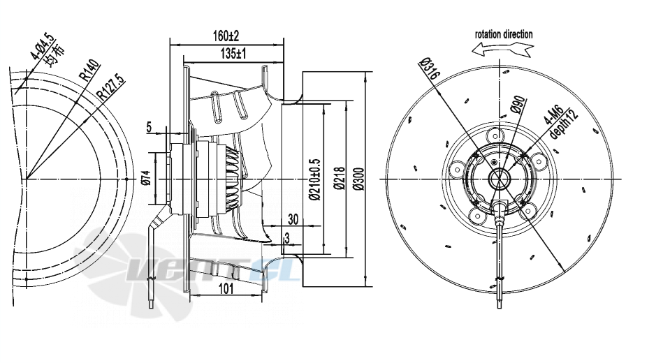 Габаритные размеры AFL B4E315-135A-TL00 0.11 кВт