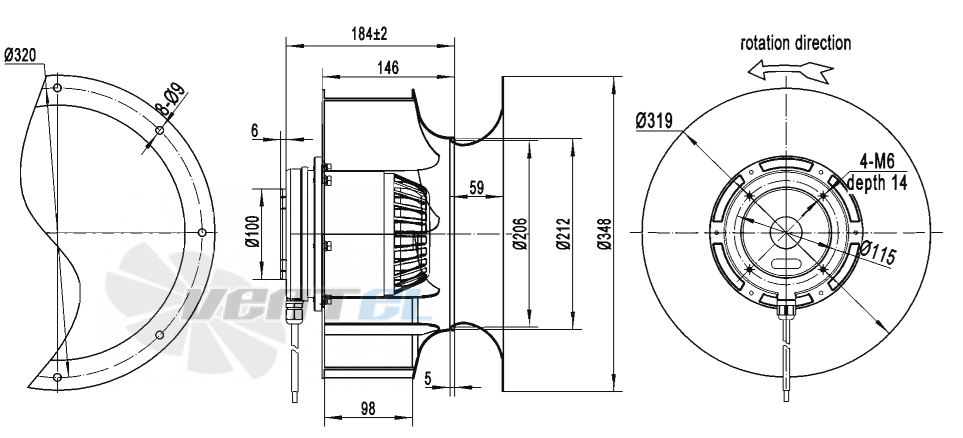 Габаритные размеры AFL B4E315-146A-AR00 0.22 кВт