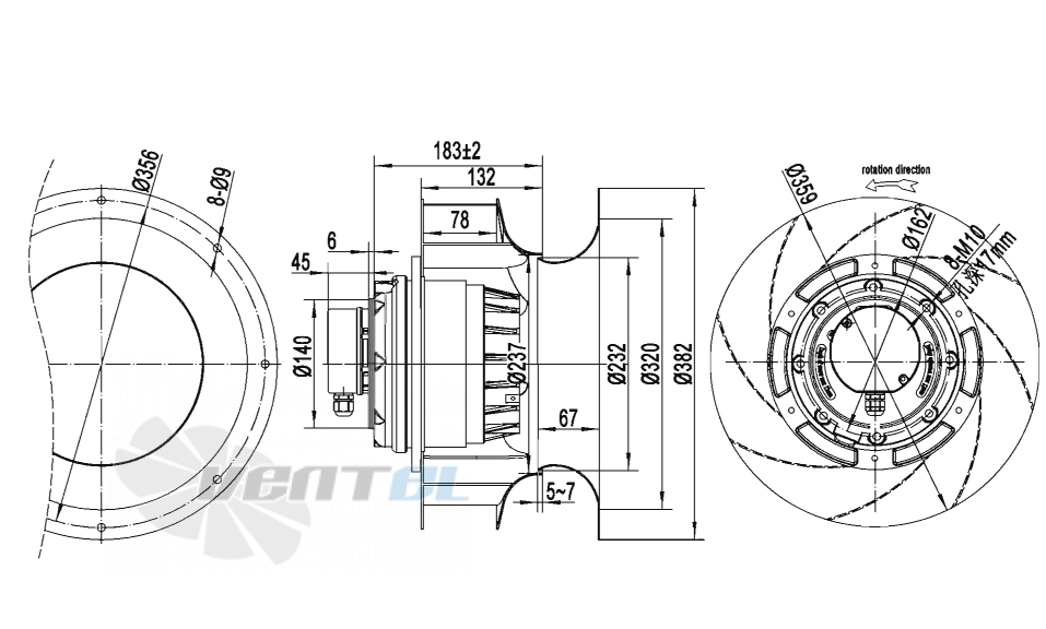 Габаритные размеры AFL B2D355-132A-AVM0 1.6 кВт