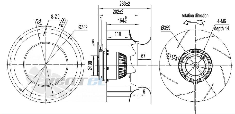 Габаритные размеры AFL B4E355-164A-AS00 0.40 кВт