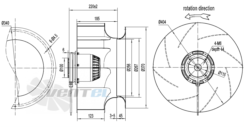 Габаритные размеры AFL B4E400-185A-AS00 0.55 кВт