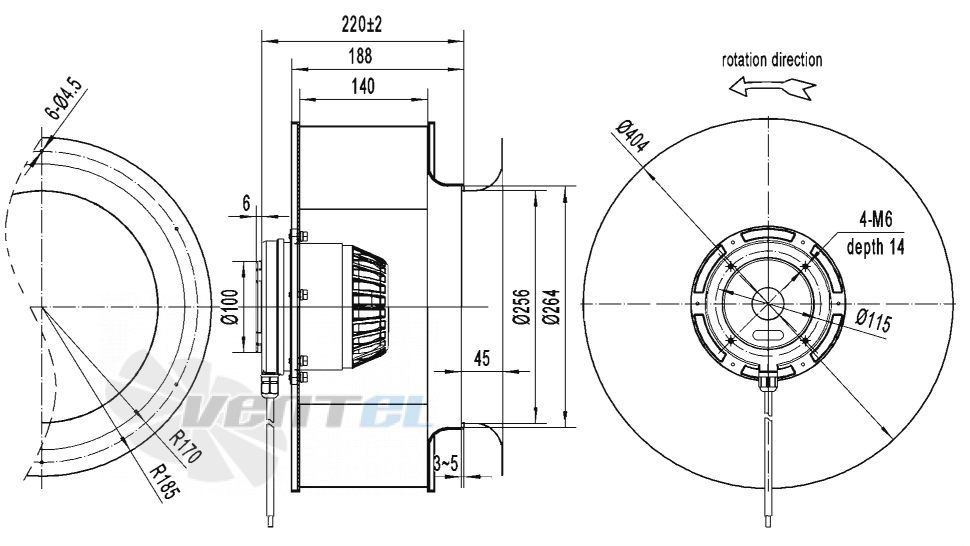 Габаритные размеры AFL B4E400-188A-AS00 0.43 кВт