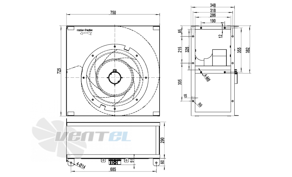 Габаритные размеры AFL B4D450-181W-ATAB 0.80 кВт