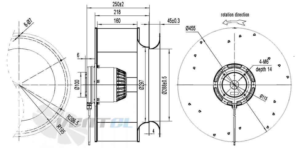 Габаритные размеры AFL B6E450-218A-AS00 0.26 кВт