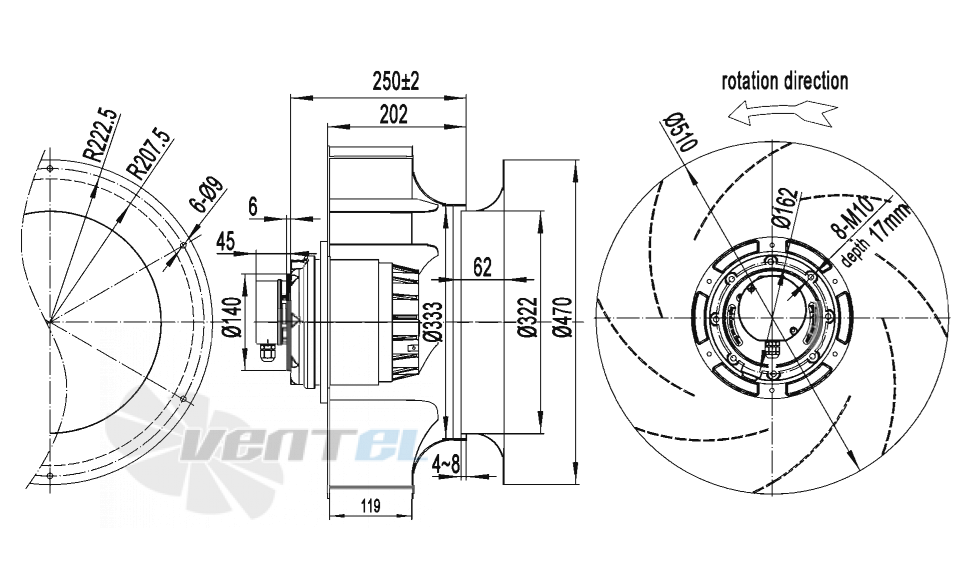 Габаритные размеры AFL B4D500-202A-AVM1 1 кВт
