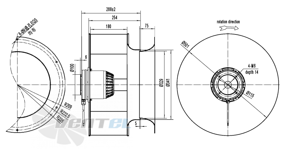 Габаритные размеры AFL B6D500-254A-AT00 0.45 кВт
