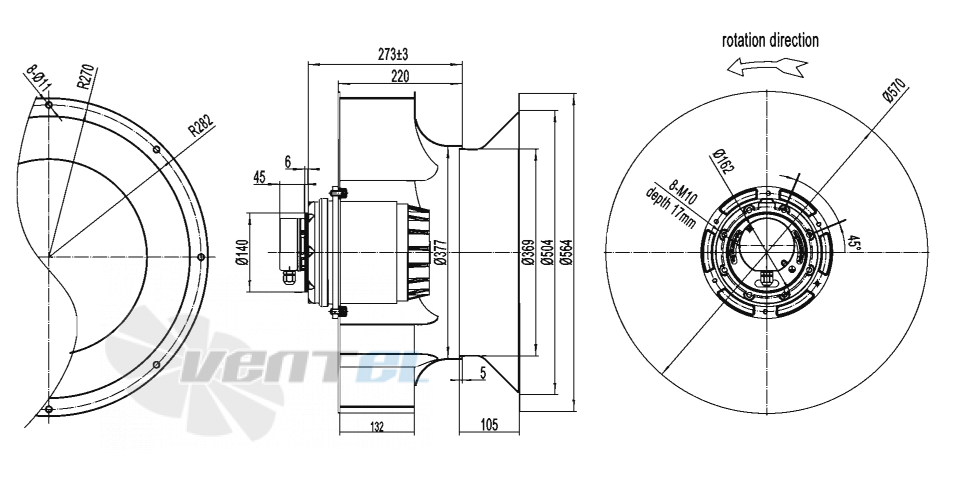 Габаритные размеры AFL B6D560-220A-AWM0 0.9 кВт