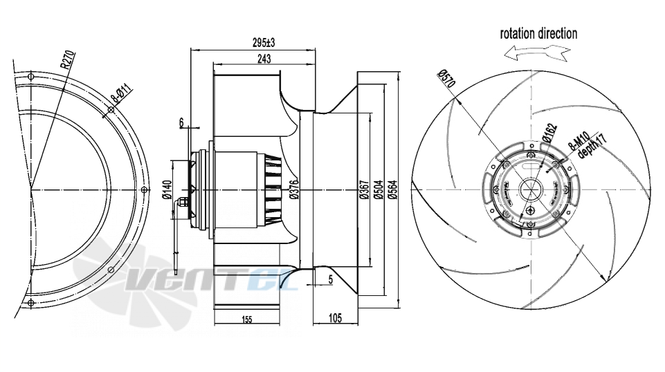 Габаритные размеры AFL B6D560-243A-AW00 0.9 кВт