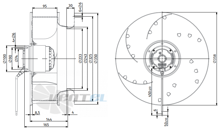 Габаритные размеры Blauberg BL-B355A-4D-M01-01