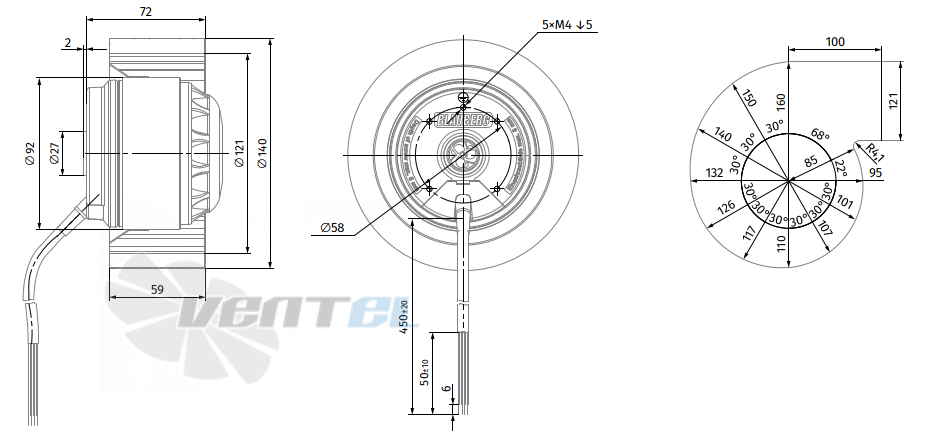 Габаритные размеры Blauberg BL-F140A-4E-B01-01