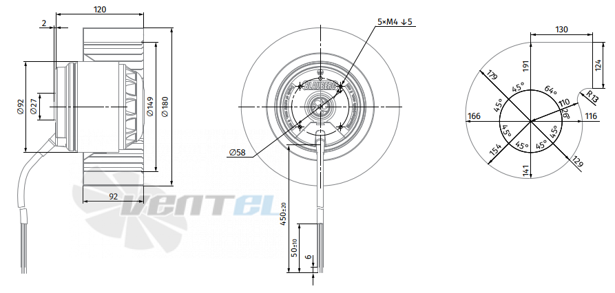 Габаритные размеры Blauberg BL-F180A-4E-C01-01