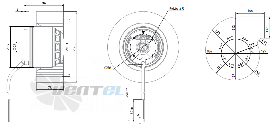 Габаритные размеры Blauberg BL-F200A-4E-C01-01