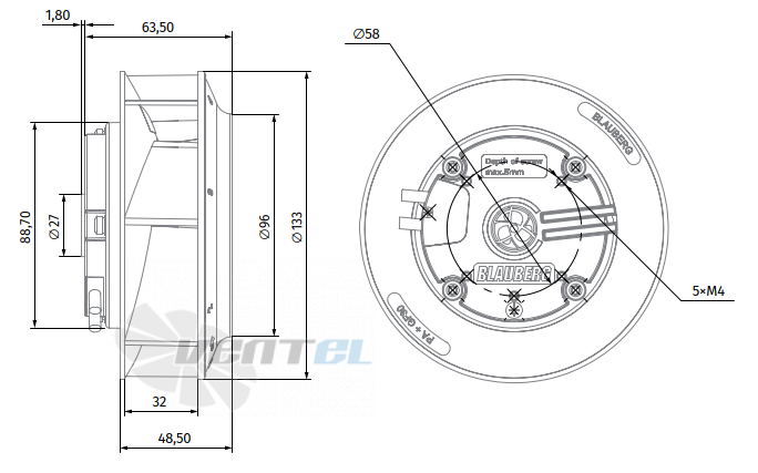 Габаритные размеры Blauberg BX133-EE-B100
