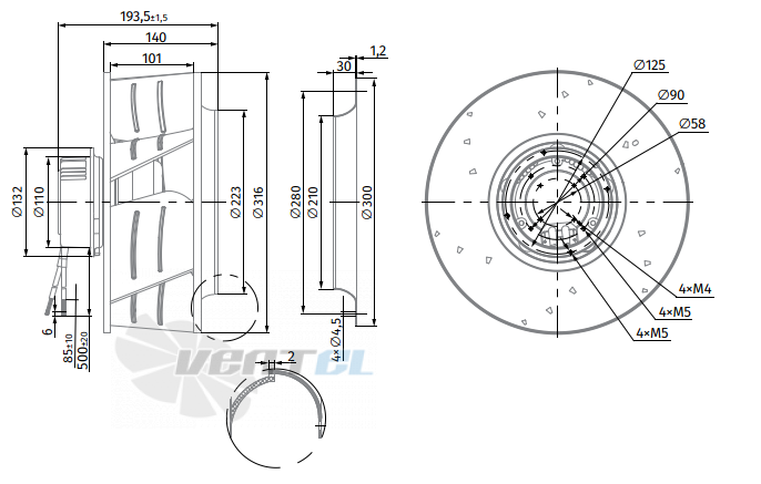 Габаритные размеры Blauberg BL-B310B-EC-04