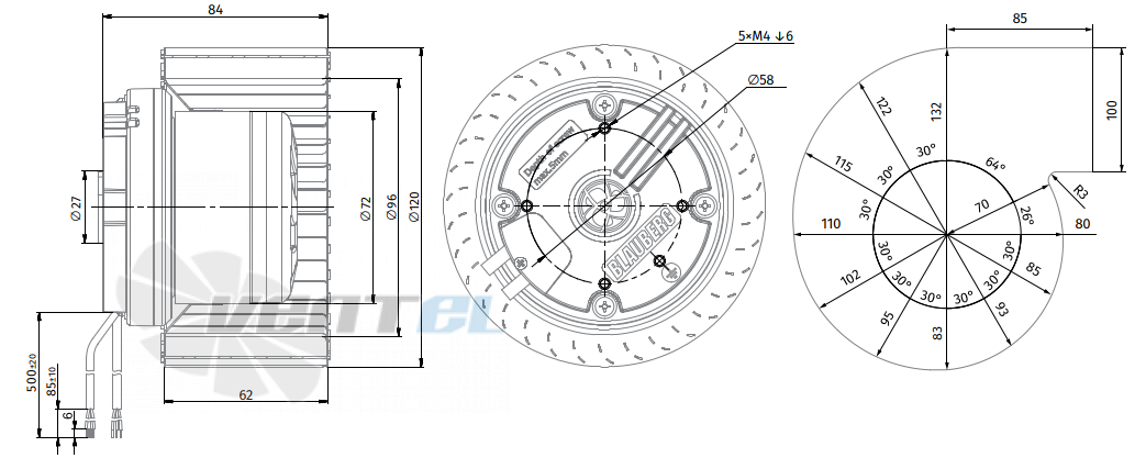 Габаритные размеры Blauberg BL-F120B-EC-00