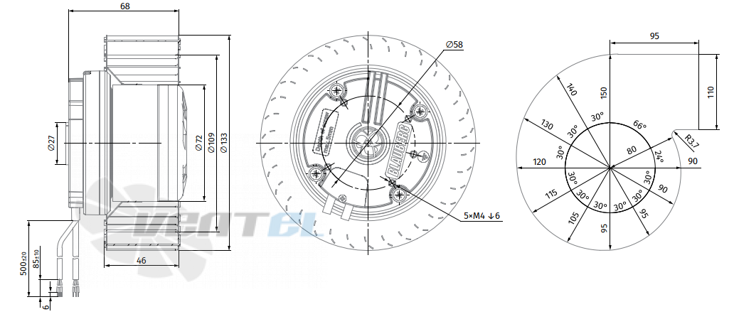 Габаритные размеры Blauberg BL-F133A-EC-00