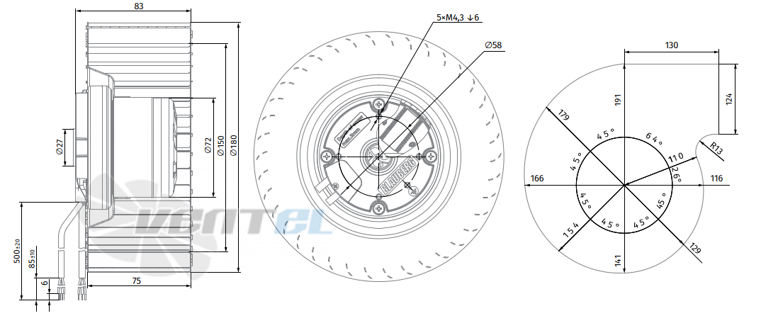 Габаритные размеры Blauberg BL-F180C-EC-00