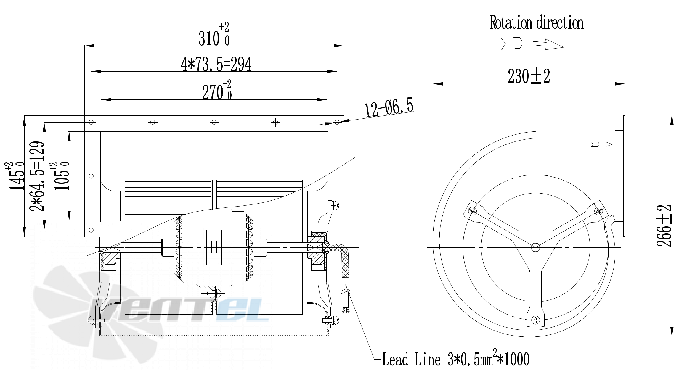 Габаритные размеры Boyoung DYF2E-160-QS1a 0.325 кВт с вперед загнутыми лопатками AC