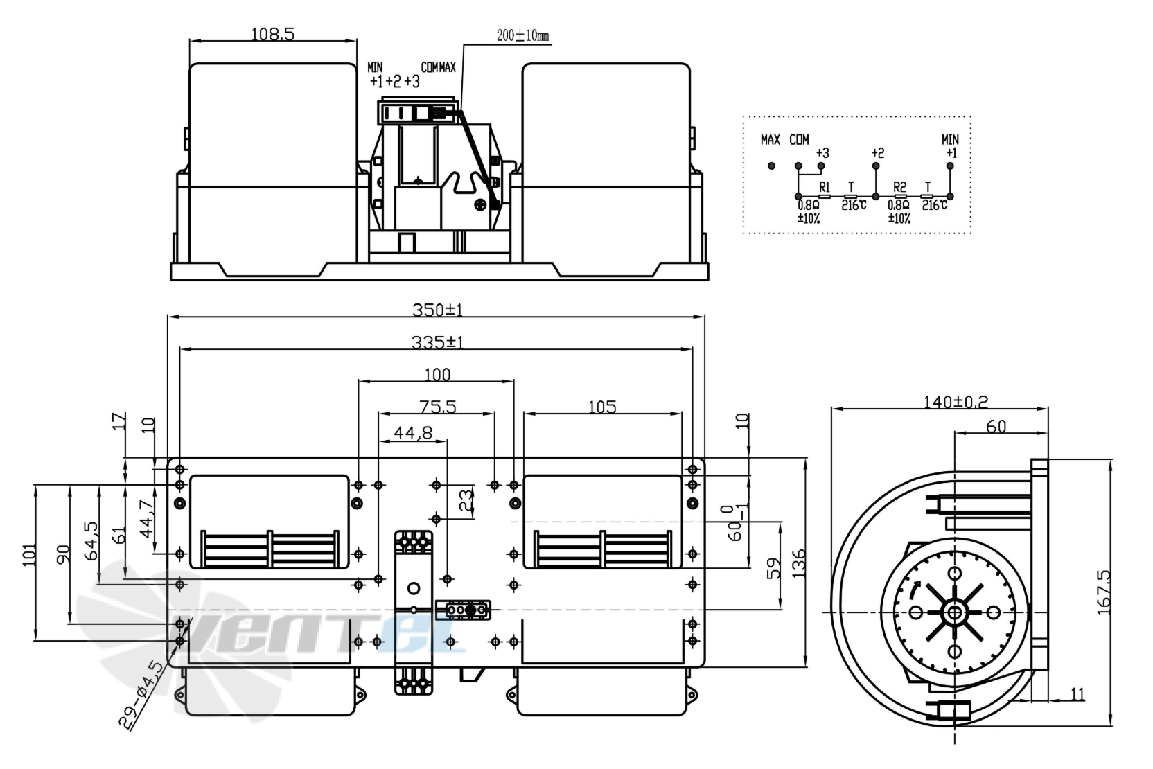 Габаритные и присоединительные размеры вентилятора AC.117.1203.24