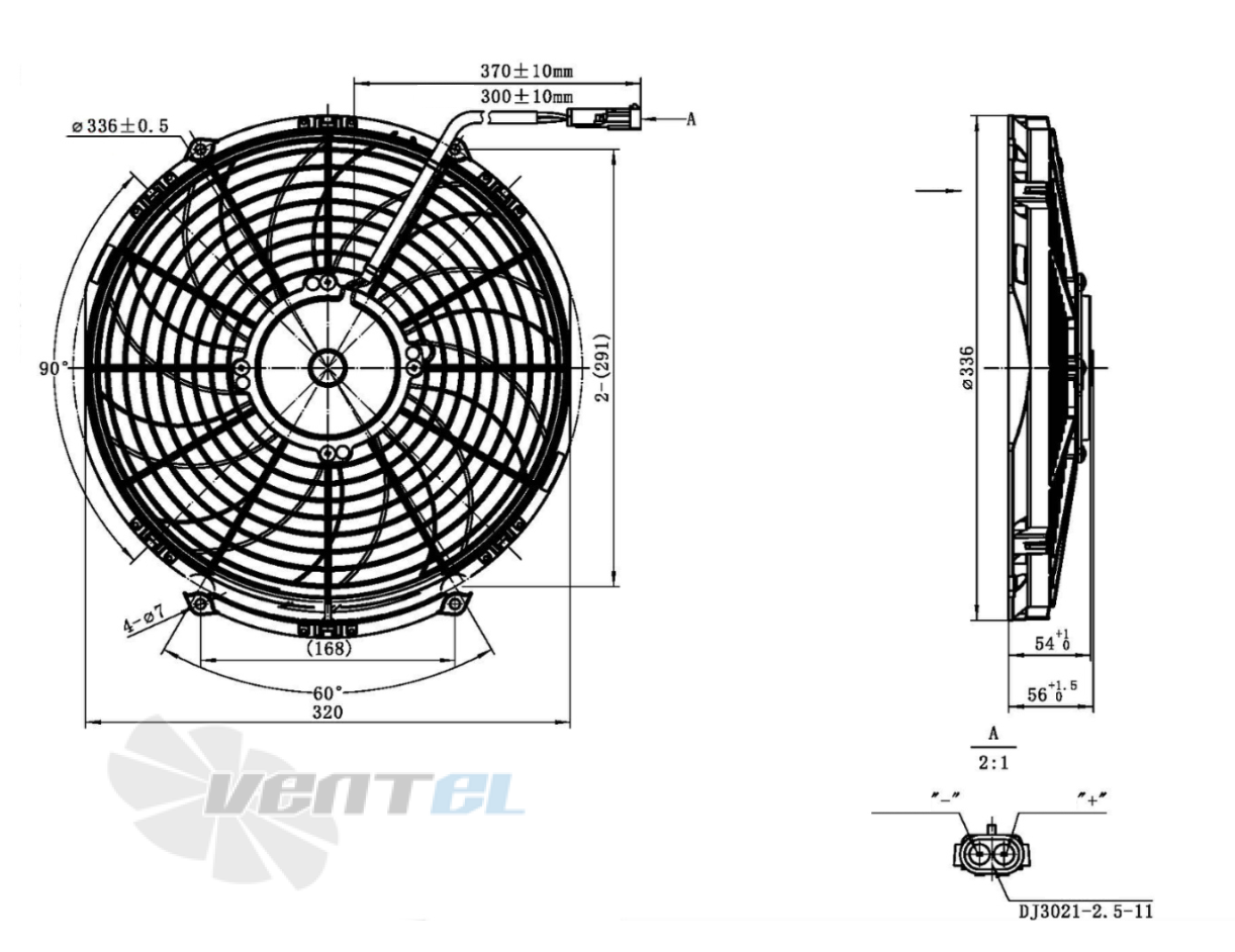Габаритные и присоединительные размеры вентилятора AC.117.2606 автомобильного