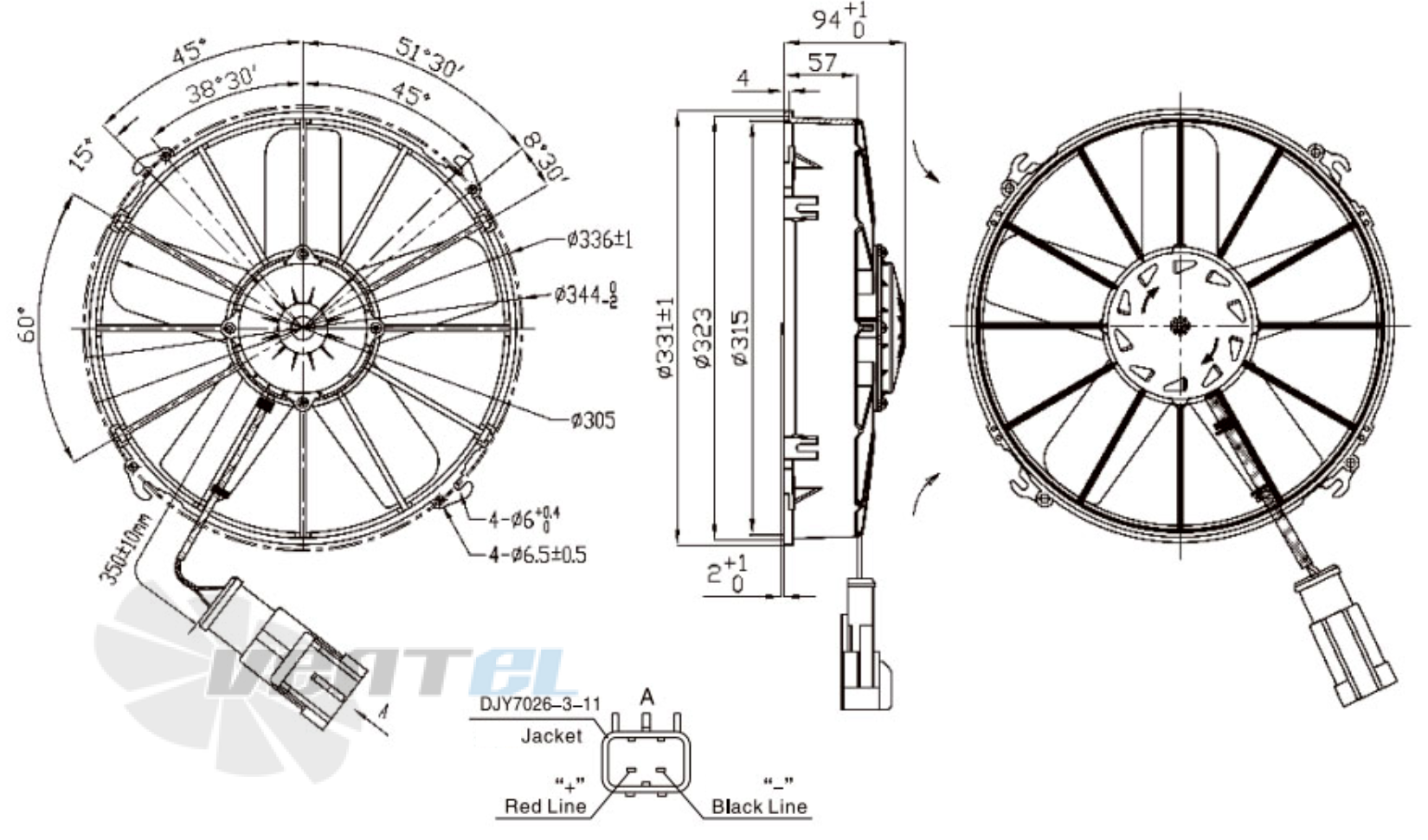 Габаритные и присоединительные размеры вентилятора AC.117.341.28