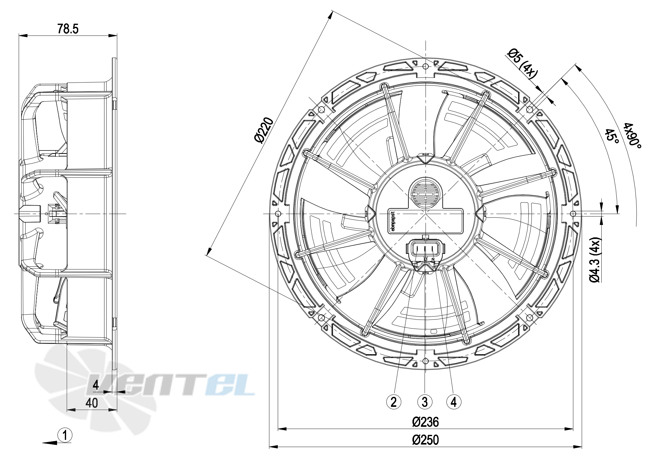 Ebmpapst W1G200-EC87-20 габаритные и присоединительные размеры