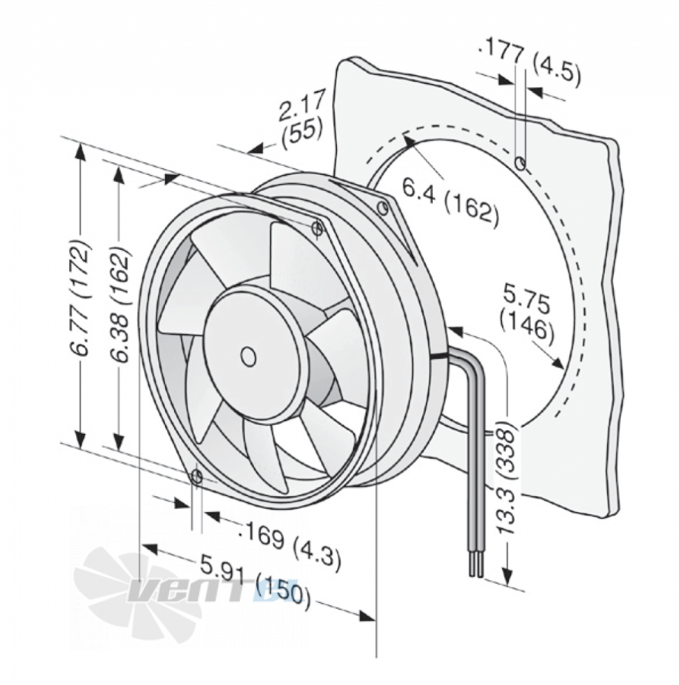 Габаритные размеры Ebmpapst W2G130-AA31-01 150x55 