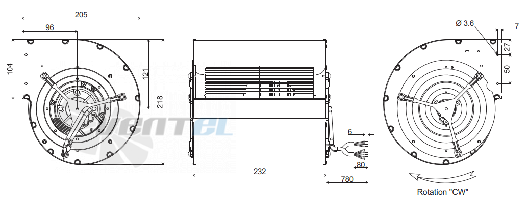 Габаритные размеры ECOFIT GDSG9 146*188R L02-A5 с вперёд загнутыми лопатками