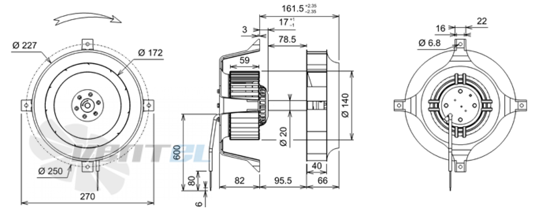 Габаритные размеры ECOFIT Q11-04 2DTR45 225*40R