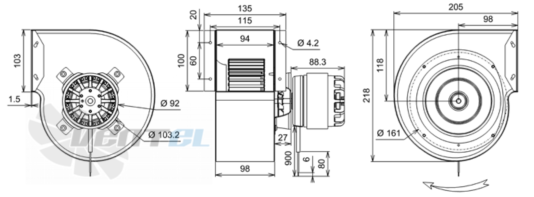 Габаритные размеры ECOFIT Q11-06 2GTA35 140*59R