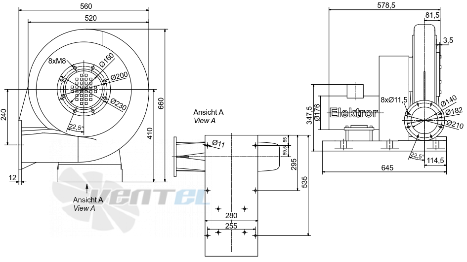 Габаритные размеры Elektror HRD 65/2