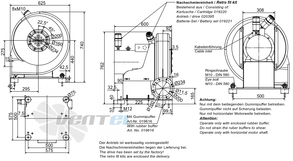 Габаритные размеры Elektror HRD 7 FU 120/15
